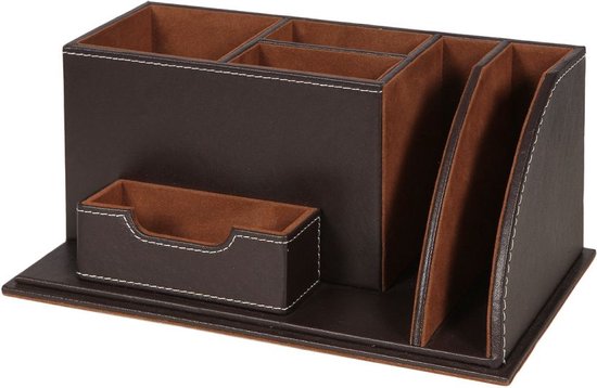 Relaxdays bureau organizer bamboe, 5 vakken, HBD: 12,5x32,5x20,5 cm, make-up of kantoorartikelen