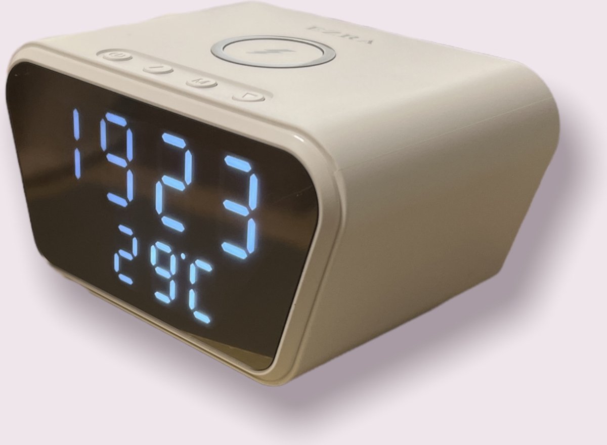 Originele Ezra Alarm Clock & 10W Draadloze Oplader | Digitale Wekker met Draadloze oplader | Digitale scherm Alarm