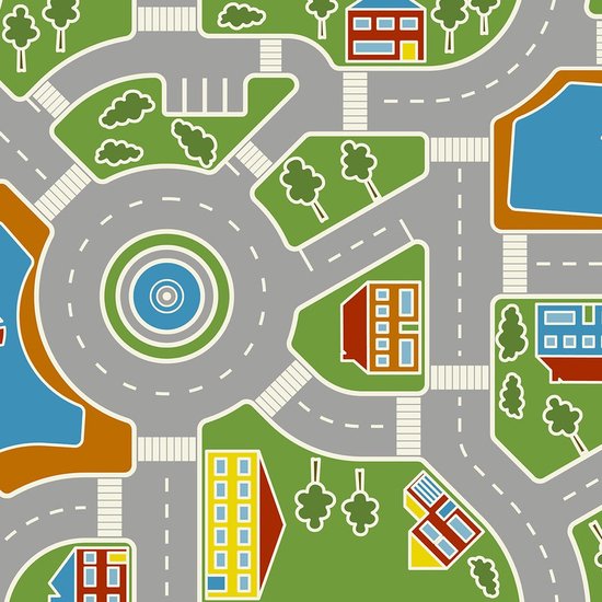 JYG VINYSTREET Hygiënisch Verkeersmat 200x200 cm - Verkeerskleed - Speelkleed- Speeltapijt - Speelmat - Stratentapijt - afwasbaar vinyl - Belgische Kwaliteit van JYG — afbeelding 4