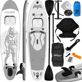 GoodVibes - Stand Up Paddle Board - 320cm - Opblaasbaar SUP Board met Kayak Zitting - Verstelbare Peddel - Handpomp met Manometer - Rugzak - Reparatieset - Camera Houder - Surfboard - Anubis - Zilver