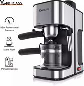 Yaxiicass koffiezetapparaat Met Melkopschuimer 2 In 1 Espresso-koffiemachine-kopjes verwarmer-koffiemachine met bonen
