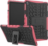 Voor Huawei MediaPad M5 Lite 10.1 inch Bandentextuur Schokbestendig TPU + PC Beschermhoes met houder (roze)