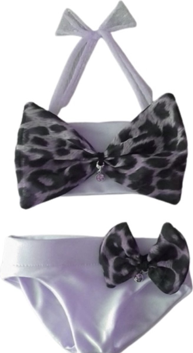 Maat 62 Bikini zwemkleding Wit panterprint badkleding met strik voor baby en kind zwem kleding