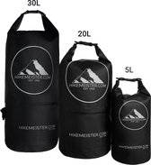 Hikemeister 30 Liter - sac étanche - sac de séchage outdoor - Dry Bag - sac polochon - avec poche frontale étanche et logo réfléchissant noir avec bretelles de sac à dos noir
