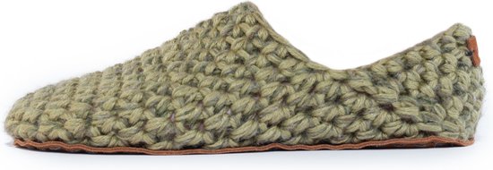 Kingdom of Wow - Chaussons Pantoufles Unisexe Laine Hiver Moss Taille 44/ 45 - Handgemaakt