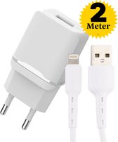 Prise USB certifiée Phreeze® + câble chargeur iPhone 2 mètres - Convient pour Apple iPhone 13 PRO/13/12/11/11 PRO/ XS/ XR/ X/ iPhone Plus/ iPhone SE - Adaptateur
