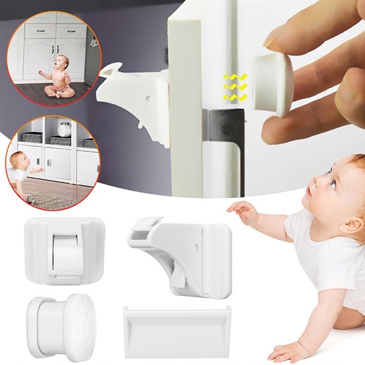Magnetisch Kinderslot - 10 Sloten + 2 magneetsleutel - Baby Beveiliging - Kast, Deur en Lade slot – Baby veiligheid magneten – foto 4