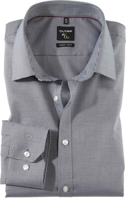 OLYMP No. Six super slim fit overhemd, mouwlengte 7, zwart