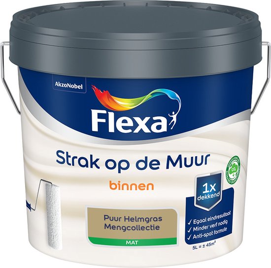 Foto: Flexa strak op de muur muurverf mengcollectie puur helmgras 5 liter