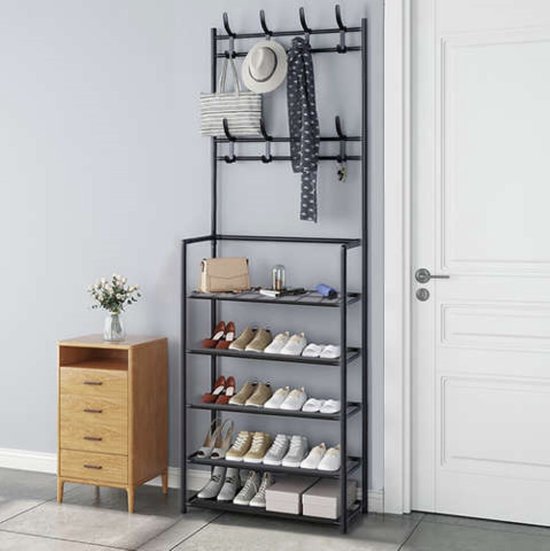 Relaxdays Garderoberek Met Schoenenrek Kledingrek Schoenenbank Staande Kapstok Grijs 729137698
