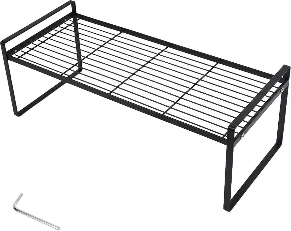 VINILITE Keukenkast organizer 2 niveaus, afneembare opbergmanden van metaaldraad, zwarte lade type kast opbergrek voor voorraadkast, werkbladen, kast, 37 x 26 x 38,5 cm