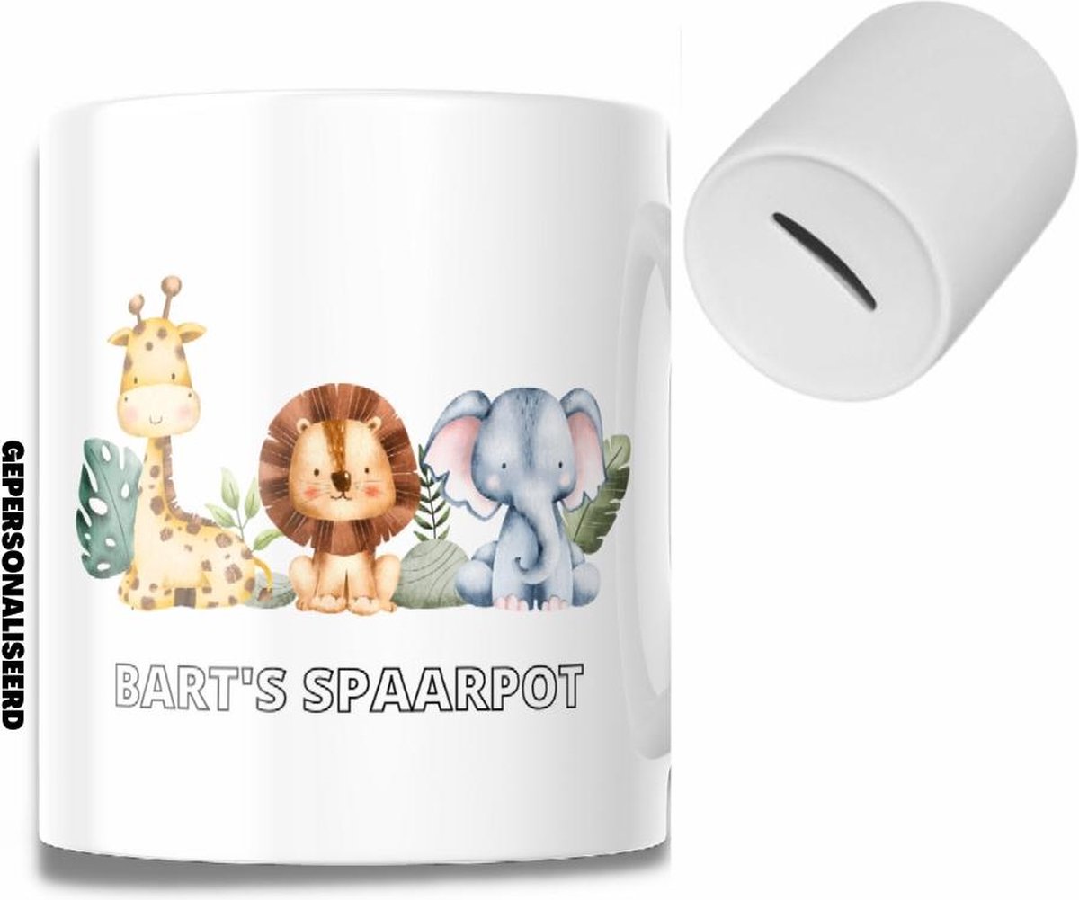 Goedkoopste Gepersonaliseerde Spaarpot - Baby - Kraamcadeau - Geschenk - Dieren - Bedrukt