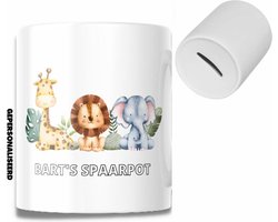 Gepersonaliseerde Spaarpot - Baby - Kraamcadeau - Geschenk - Dieren - Bedrukt