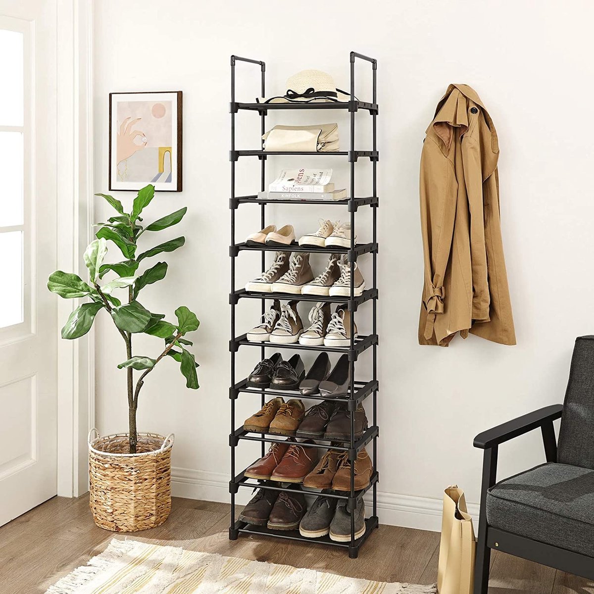 Parya Home schoenenrek - 10 planken - metaal - zwart