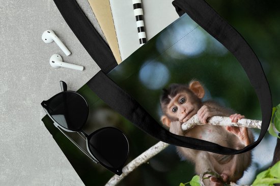 Sac bandoulière - Sac de plage - Shopper Jeune singe accroché à une branche - 40x40 cm - Sac coton