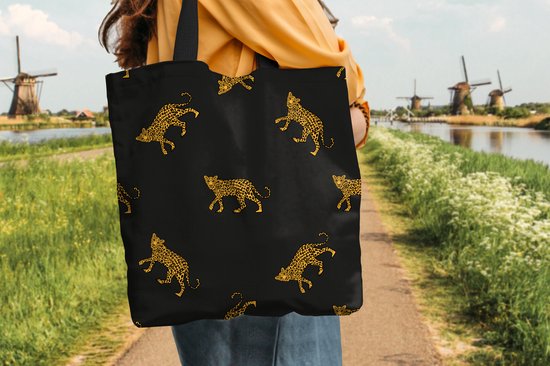 Sac Bandoulière - Sac De Plage - Motifs Shopper - Panthère - Goud - 40x40 cm - Sac Coton