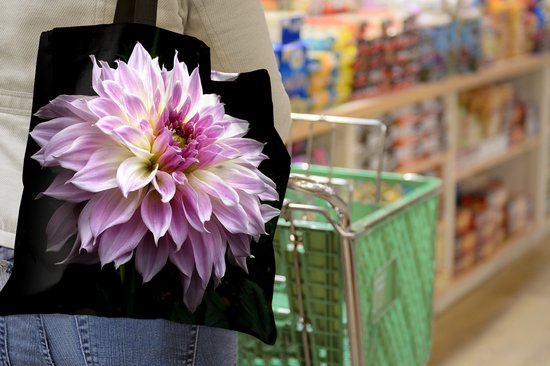 MuchoWow® Sac bandoulière - Sac de plage - Big Shopper - Sac shopping - Dahlia sur fond noir - 45x45 cm - Sac en coton