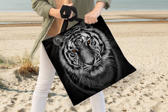 Sac bandoulière - Sac de plage - Shopper Tiger - Oranje - Zwart - Wit - 45x45 cm - Sac en coton