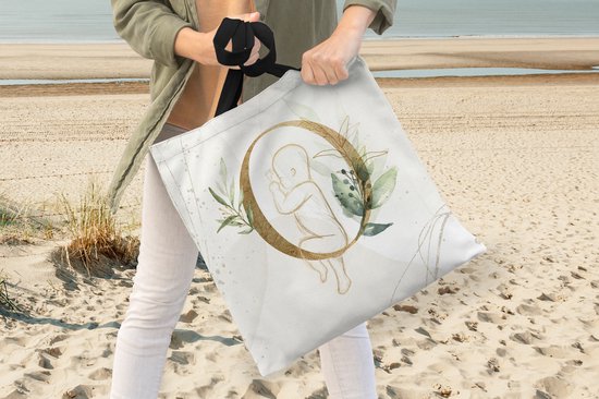 MuchoWow® Schoudertas - Strandtas - Big Shopper - Boodschappentas - Letters - O - Waterverf - Bladeren - 40x40 cm - Katoenen tas