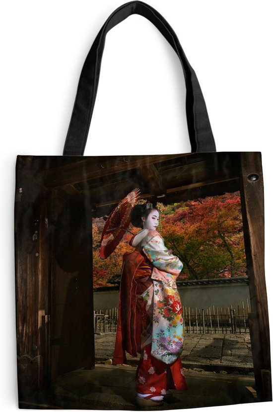 Sac bandoulière - Sac de plage - Shopper Geisha chez Gion au Japon - 45x45 cm - Sac en coton