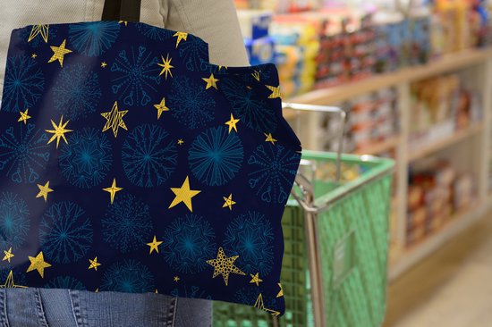 Sac bandoulière - Sac de plage - Shopper Stars - Neige - Motifs - Noël - 50x40 cm - Sac en coton