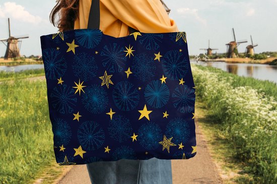 Sac bandoulière - Sac de plage - Shopper Stars - Neige - Motifs - Noël - 50x40 cm - Sac en coton