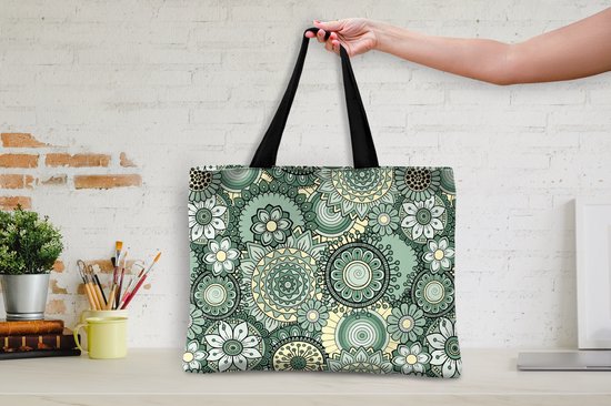 MuchoWow® Sac bandoulière - Sac de plage - Big Shopper - Sac shopping - Fleurs - Vert - Motifs - 50x40 cm - Sac en coton