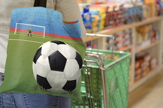 Sac bandoulière - Sac de plage - Shopper Une illustration d'un ballon de foot sur le terrain du stade - 40x40 cm - Sac en coton