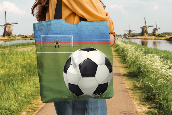 Sac bandoulière - Sac de plage - Shopper Une illustration d'un ballon de foot sur le terrain du stade - 40x40 cm - Sac en coton