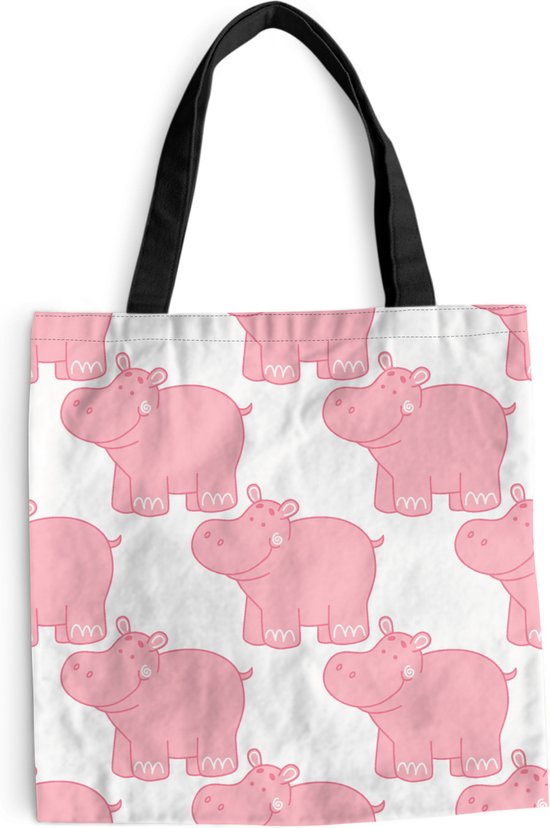 Sac Bandoulière - Sac De Plage - Shopper Hippopotame - Rose - Fille - Enfant - Motifs - 40x40 cm - Sac Coton