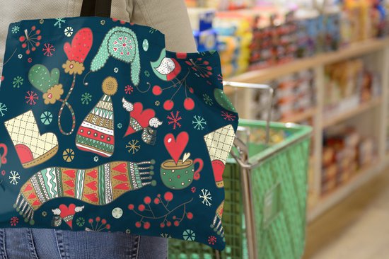 Sac Bandoulière - Sac Plage - Shopper Hiver - Design - Thee - Gants - Chapeau - 50x40 cm - Sac Coton