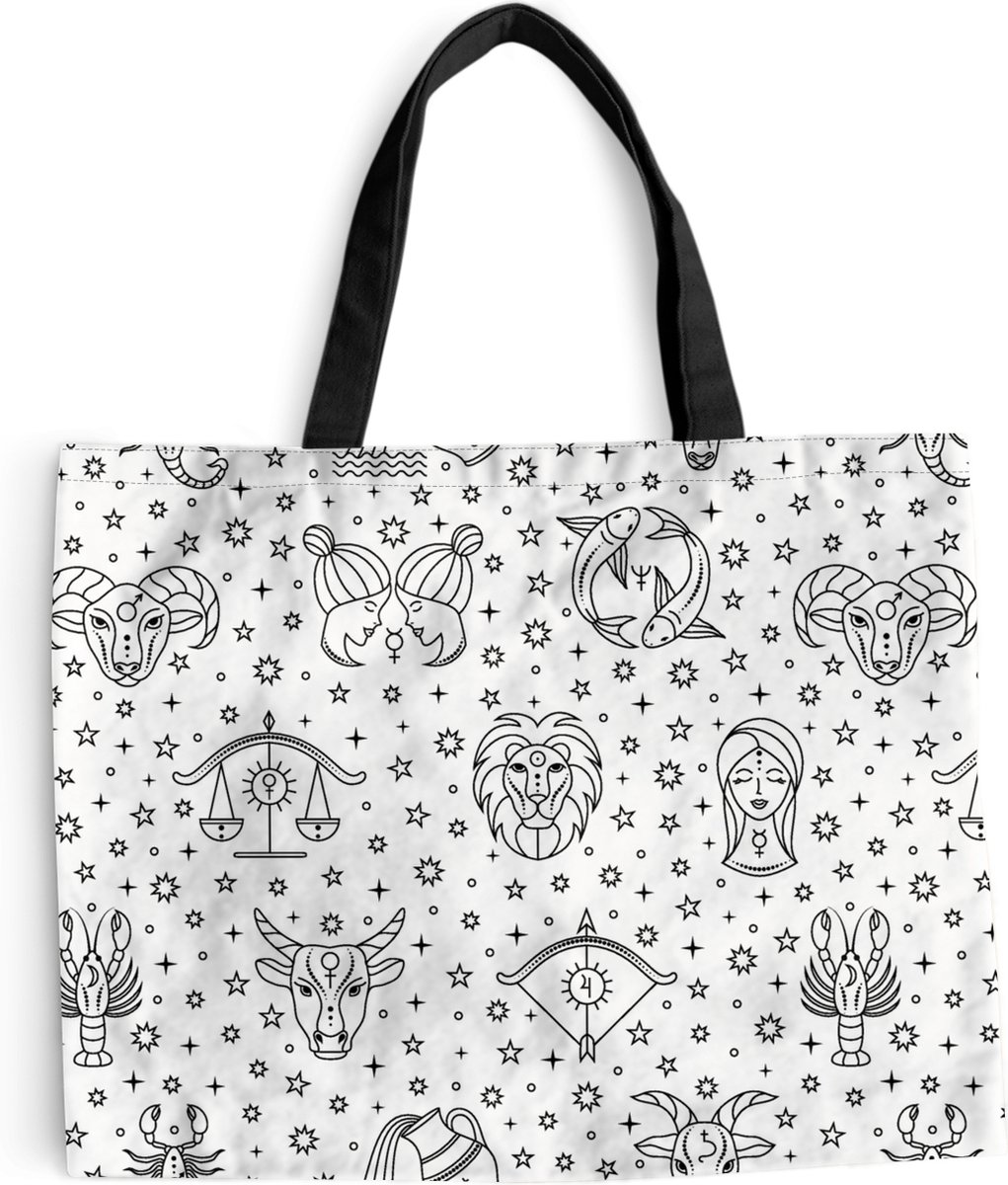 MuchoWow® Schoudertas - Strandtas - Big Shopper - Boodschappentas - Sterrenbeeld - Patroon - Zodiac - Horoscoop - 50x40 cm - Katoenen tas