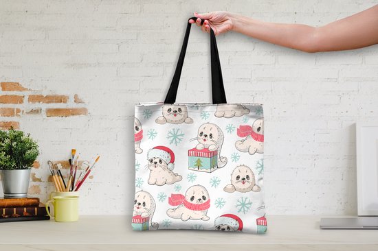 MuchoWow® Sac Bandoulière - Sac Plage - Shopper Seals - Enfants - Noël - Hiver - Motif - 40x40 cm - Sac Coton