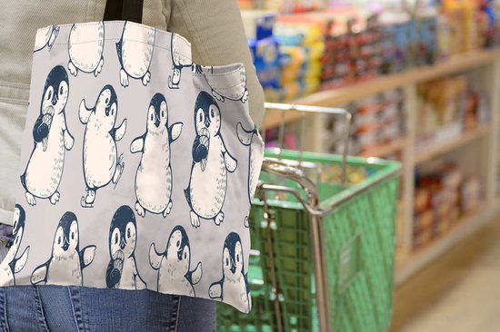 MuchoWow® Schoudertas - Strandtas - Big Shopper - Boodschappentas - Patronen - Pinguïn - IJs - 40x40 cm - Katoenen tas
