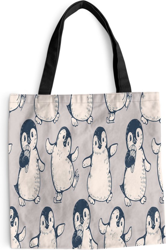 MuchoWow® Schoudertas - Strandtas - Big Shopper - Boodschappentas - Patronen - Pinguïn - IJs - 40x40 cm - Katoenen tas