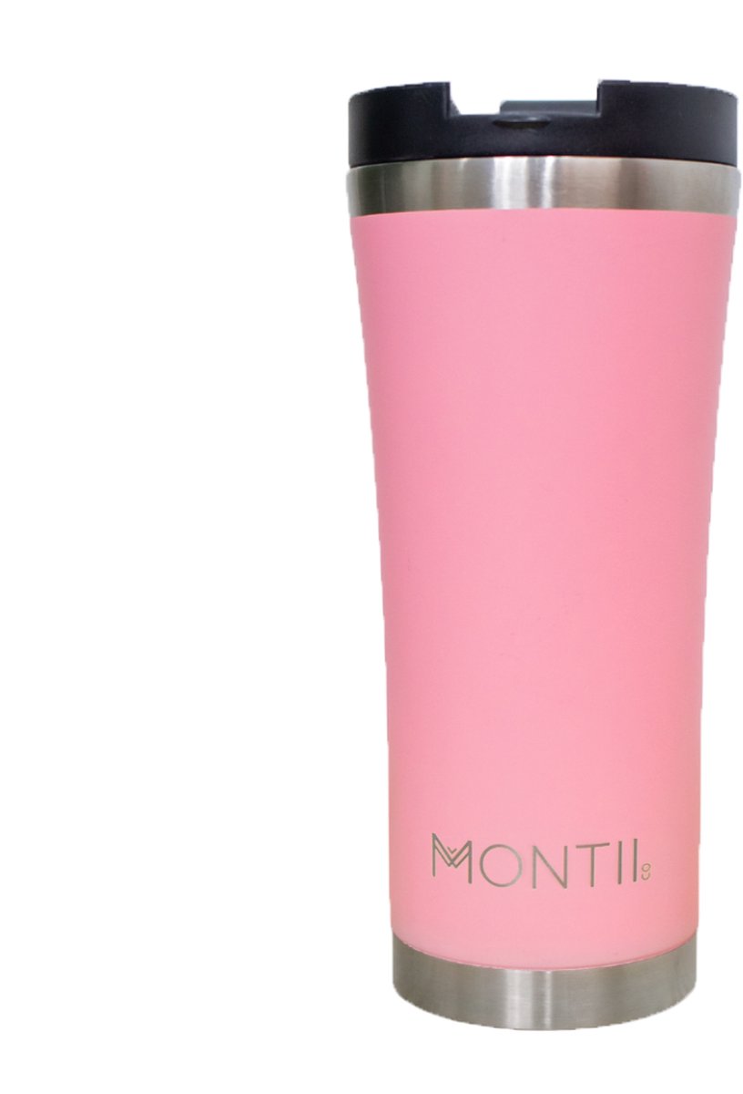 MontiiCo Mega Koffie beker - met deksel - dubbelwandig RVS - 475ml - Strawberry roze