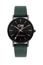 CO88 Collection 8CW-10117 Horloge - Dames - Groen - Leren Band - tot 20 cm Polsmaat - 36 mm Doorsnee - Zwart