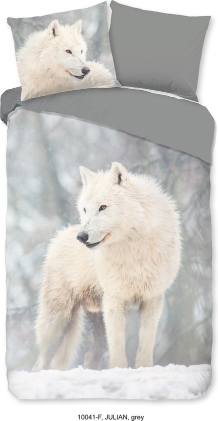 Good Morning Dekbedovertrek "poolwolf in de sneeuw" - Grijs - (240x200/220 cm) - Katoen Flanel