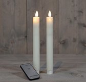 LED kaarsen met bewegende vlam 2x - Ivoor - Ivory - Afstandsbediening - Dinerkaars rustiek wax 23 cm - LED kaars batterij