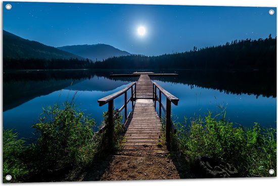 WallClassics - Poster de Jardin - Jetty on Clear Blauw Water - 105x70 cm Photo sur Poster de Jardin (décoration murale pour l'extérieur et l'intérieur)