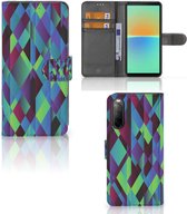 PU Cuir Premium Flip Case pour Sony Xperia 10 IV Coque Résumé Vert Bleu