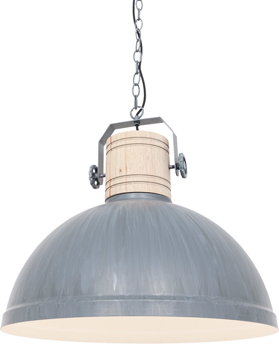 Hanglamp Gearwood | 1 lichts | bruin / grijs | hout / metaal | ⌀ 50 cm | in hoogte verstelbaar tot 170 cm | eetkamer / woonkamer lamp | modern / industrieel / robuust design