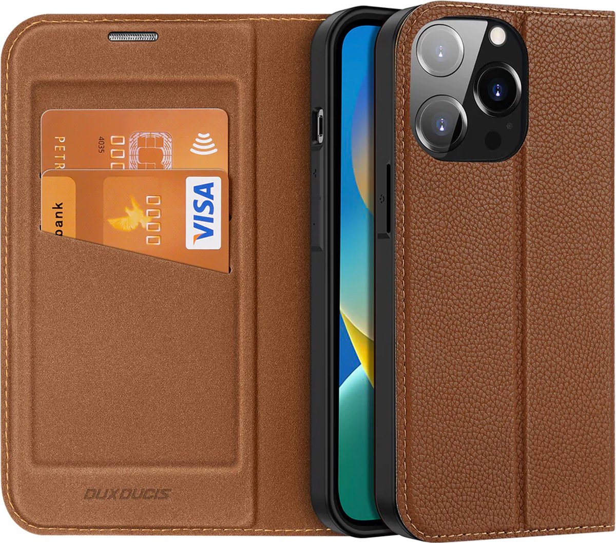 Dux Ducis - Hoes geschikt voor Apple iPhone 14 Pro - Magnetische sluiting - Book Case - Bruin