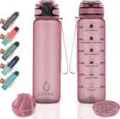 Bouteille d'eau Lekro avec marqueurs de temps - Gourde de motivation avec filtre à fruits et Shake Ball/Shaker - 1 litre - Sans BPA - Or rose