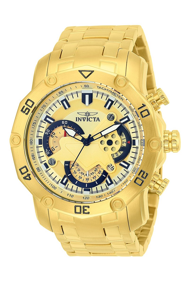 Invicta Pro Diver - SCUBA 22761 Heren Horloge - Waterdicht - Analoog - Quartz Uurwerk - Roestvrij Staal met gouden Wijzerplaat - 50mm