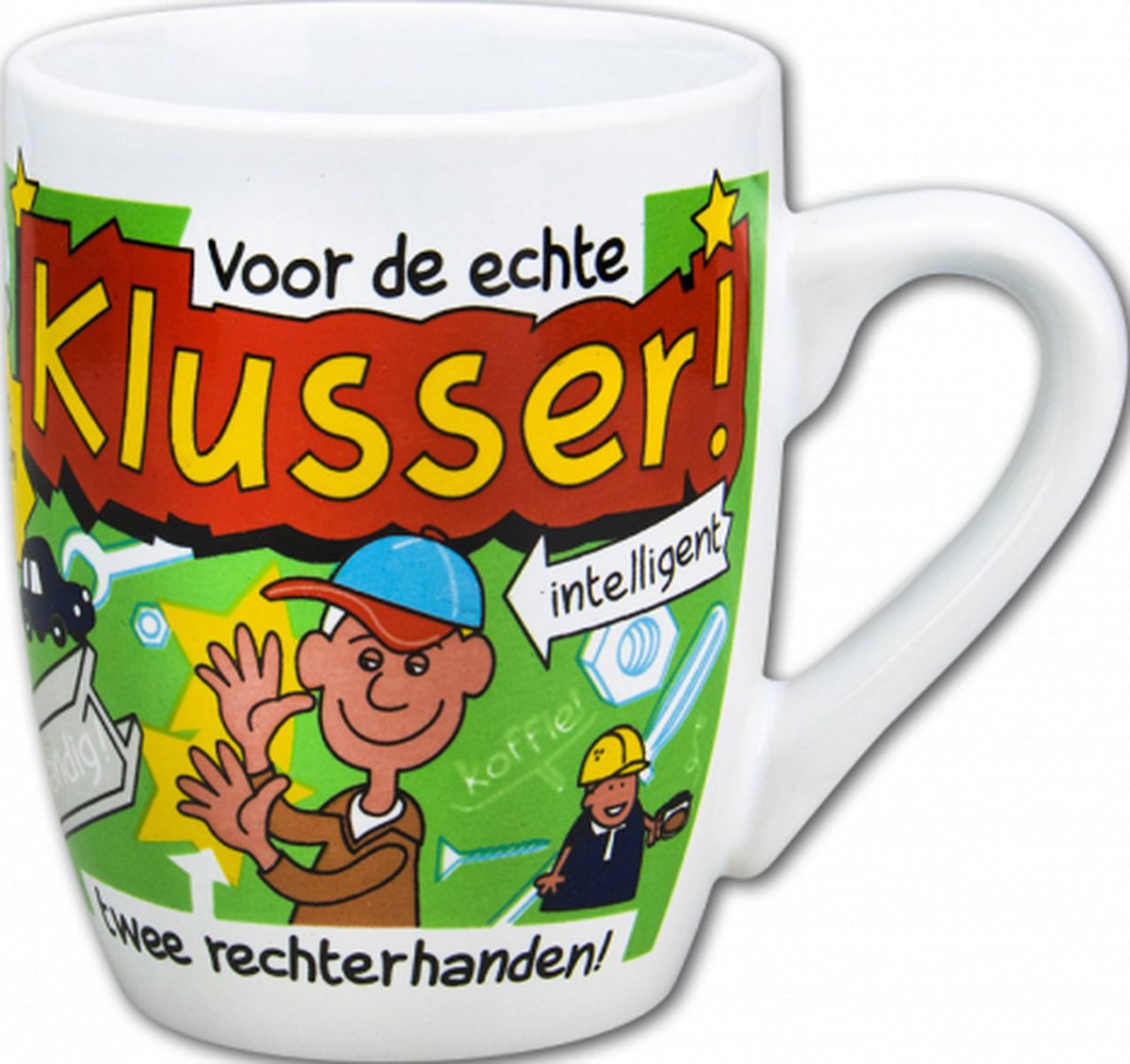 Mok - Cartoon Mok - Voor de echte Klusser - In cadeauverpakking met gekleurd lint