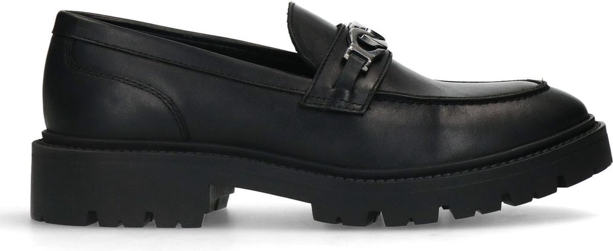 Sacha - Dames - Zwarte chunky loafers met zilverkleurige chain - Maat 38