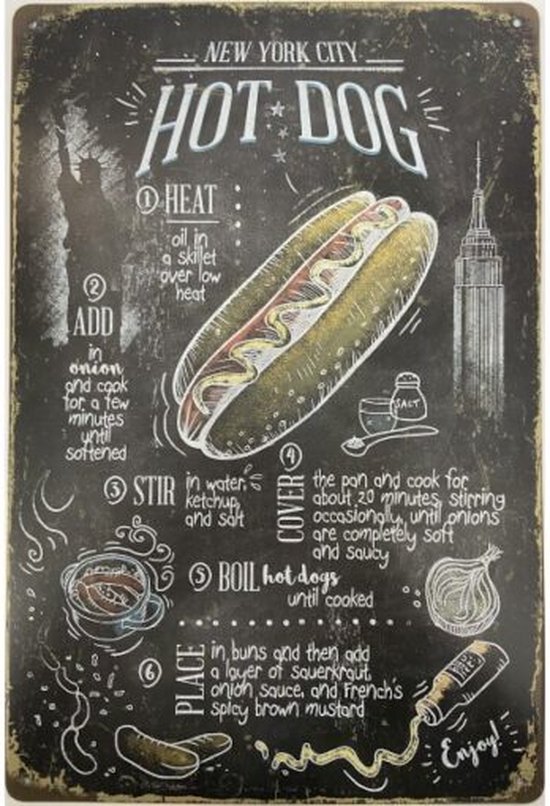 Wandbord - New York City Hot Dogs - Voor De Lekkerste Hotdogs