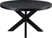 Table à manger ronde Robustiek Wonen - 120cm - Pin - noir - métal 4 pieds