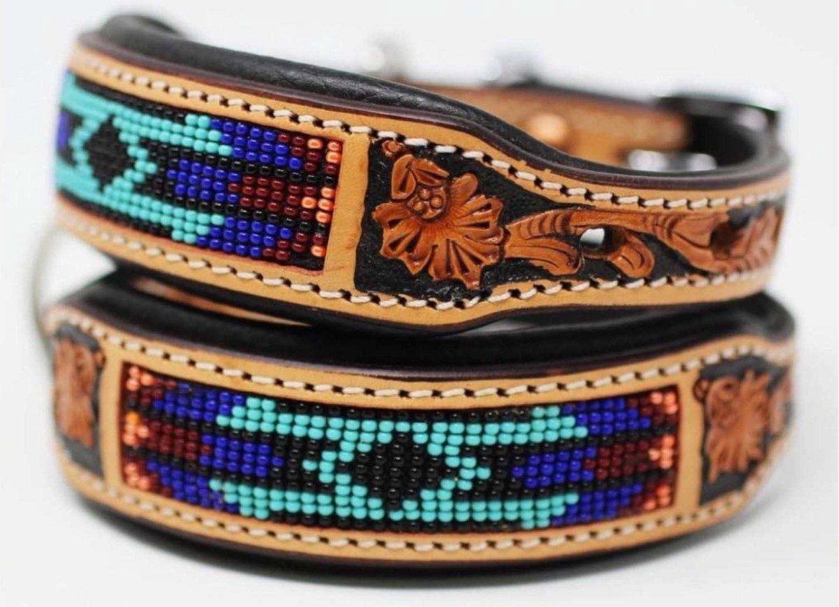 Bol.com Halsband hond van leer - Maat XS - 23 cm t/m 33 cm verstelbaar - Bruin met patroon aanbieding